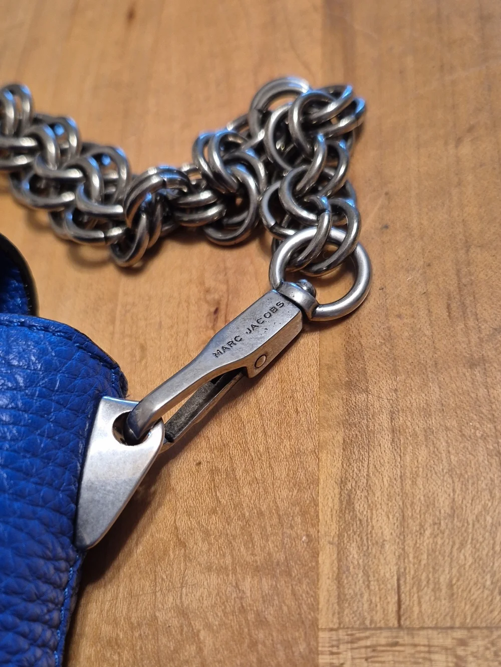 Marc Jacobs Gotham Blue Pebbled Leather Silver Chain Shoulder / Hand Purse Bag